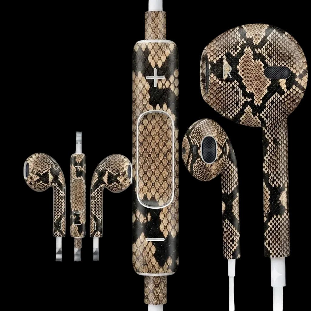 Close-up of the snakeskin earbud and USB-C connector